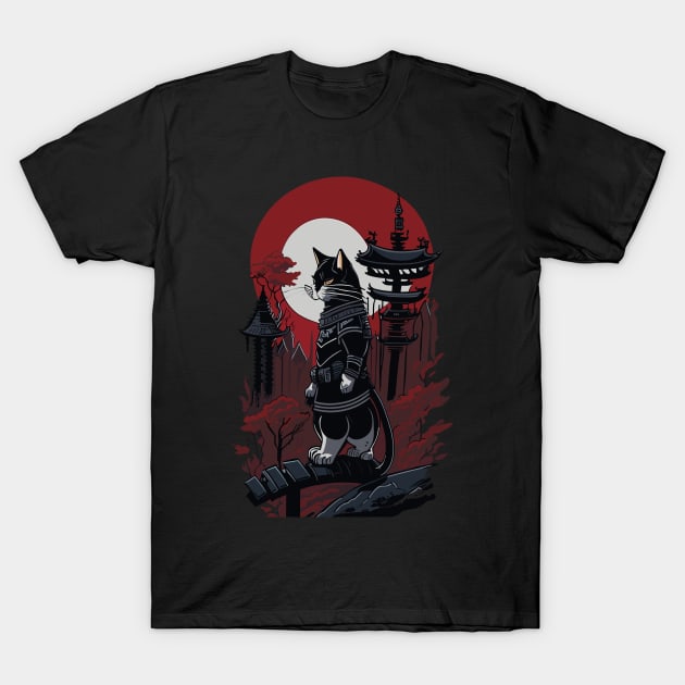 Samurai cat drawing T-Shirt by Steven Hignell